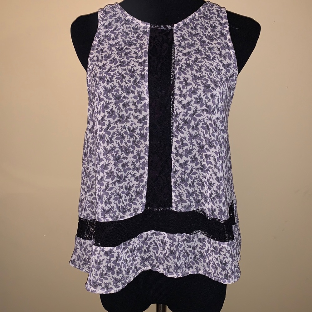Lush Size Medium Sheer Tank Black lace accents